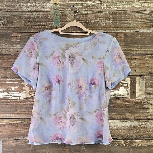 Lady Dorby Floral Women's Top - Light Blue and Purple Womens Plus Size 16W - Picture 1 of 4